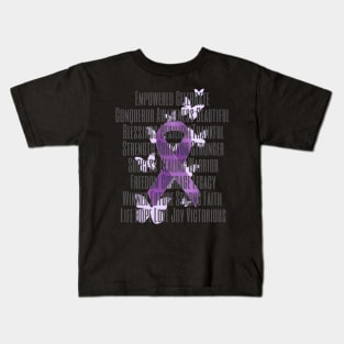 Purple Awareness Ribbon with Encouraging Words Kids T-Shirt